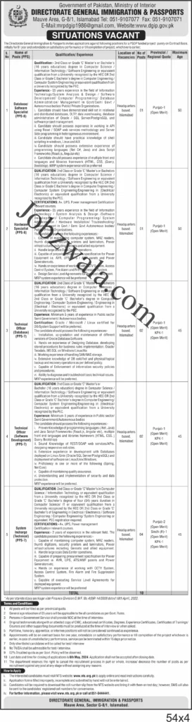 Directorate General Immigration & Passports Islamabad Jobs
